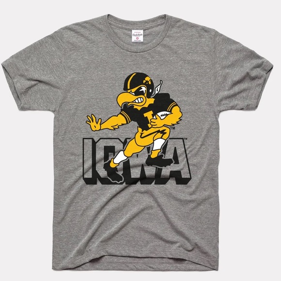 Charlie Hustle Tops - NEW Charlie Hustle Iowa Hawkeye Football Stiff Arm T-Shirt in Vintage Grey